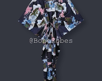 Caftano in cotone con stampa floreale unica, abbigliamento femminile, caftano da notte, regalo per lei