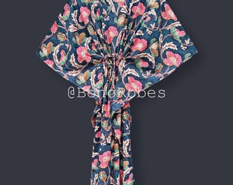 Kaftano in cotone con stampa floreale, abbigliamento estivo, copricostume, regalo per lei