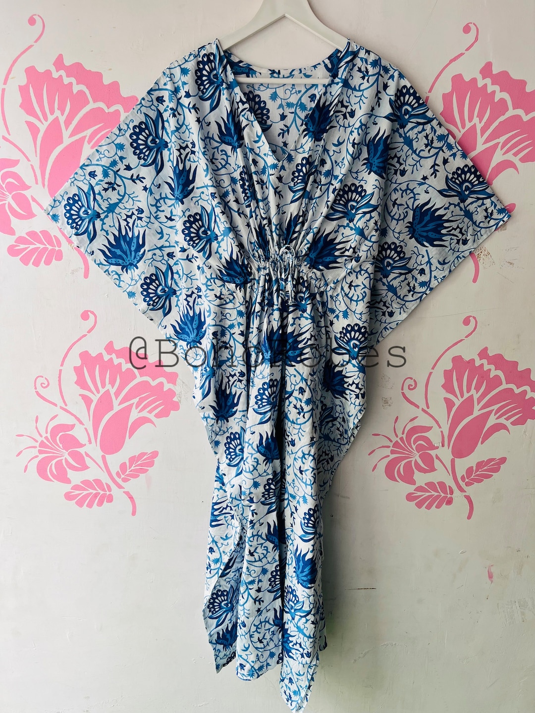Pink - Hand Block Batik Print Cotton Medium Kaftan 50