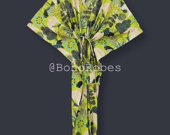 Kaftano in cotone con stampa pavone, pigiama estivo, regalo per la futura mamma