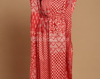 Cotton Kaftan: Indian Print Maxi Dress, Beach Cover-Up
