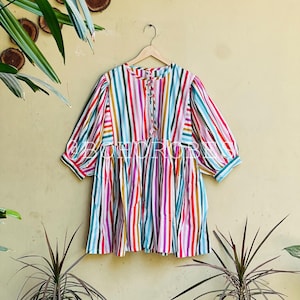 Cute Stripe Soft Cotton Kyra Midi Dress, Bohemian Cotton Dress, Beach Dress, Gifts For Her