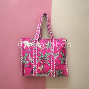 Animal Print gesteppte Baumwoll-Einkaufstasche, große Einkaufstasche, Reisetasche, Geschenke für sie