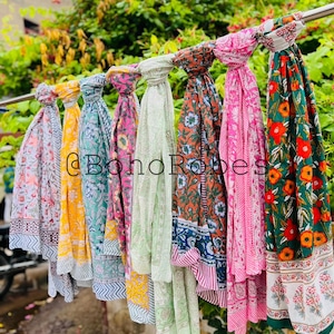 Hand Block Printed Cotton Scarf: Indian Sarong Beach Cover-Up