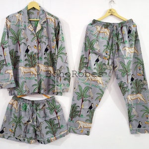 Animal Safari Pj Set, Cotton Pajama Set, Night Wear, Bridesmaid Pajama Set, Lounge Set, Pj Set, Cotton Dress, Gift For Her