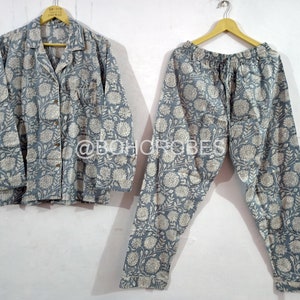 Floral Printed Pajama&#39;s Set, Hand Block Printed Pajamas Set For Girls, Summer Pj Set, Gift For Girlfriend, Bridesmaid Cotton Pajamas Set