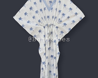 Mini caftano con stampa di palme, caftano da notte, pareo bikini, regalo per la mamma