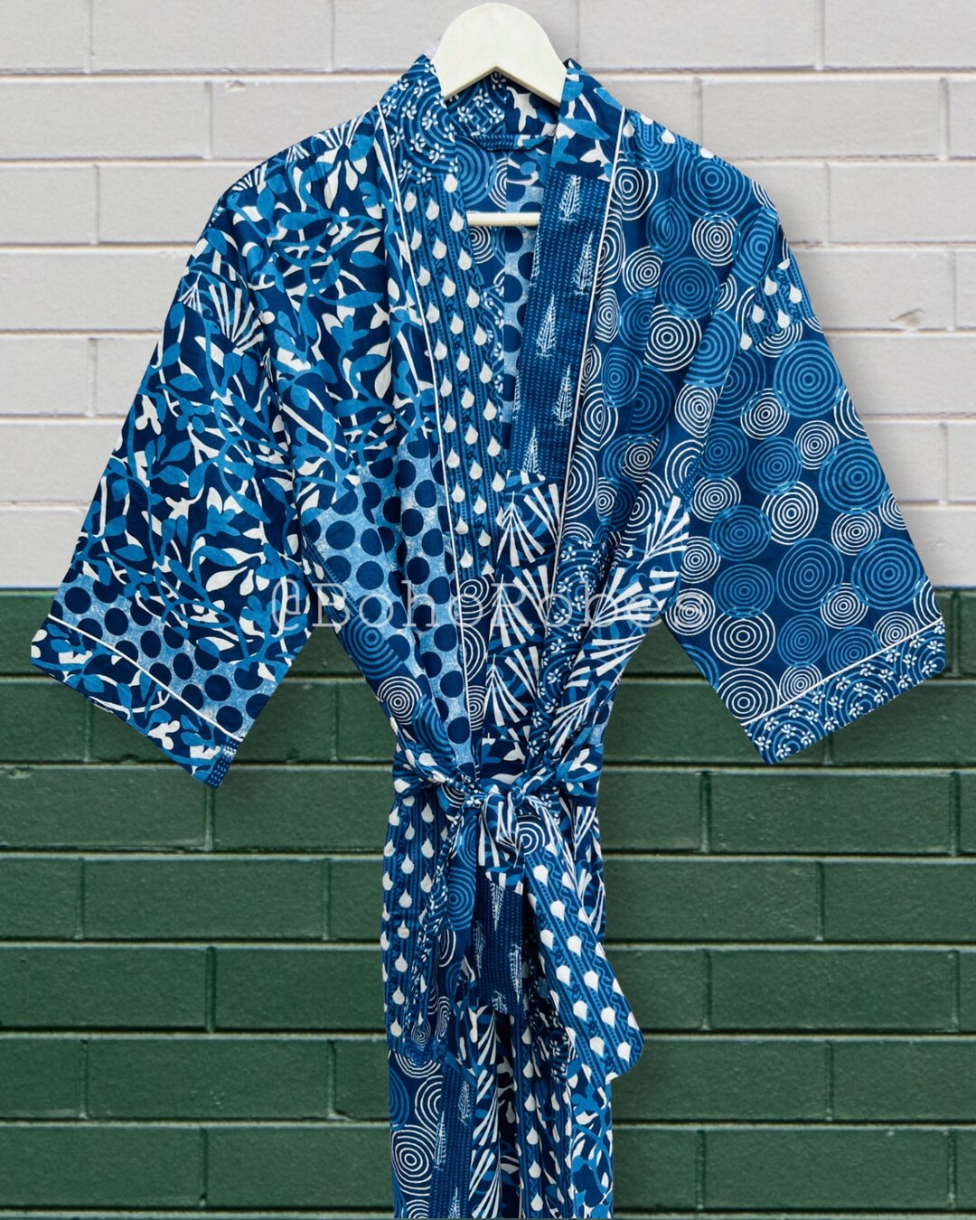 Indigo Robe Indigo Cotton Kimono Robe: Floral Print Boho Dressing Gown - Etsy
