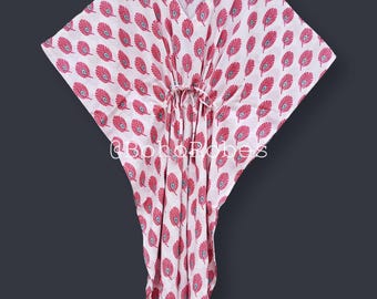 Kaftano in cotone con stampa a piume, caftano da notte, abito da sposa, regalo per lei