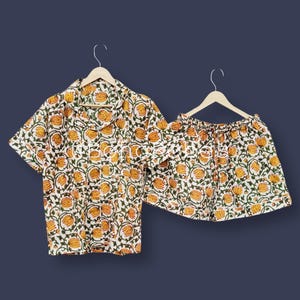 Floral Hand Block Print Short Set, Cotton Floral Pj Set, Shorts for Women, Night Wear, Lightweight Pajama Set, Valentine Day Gift
