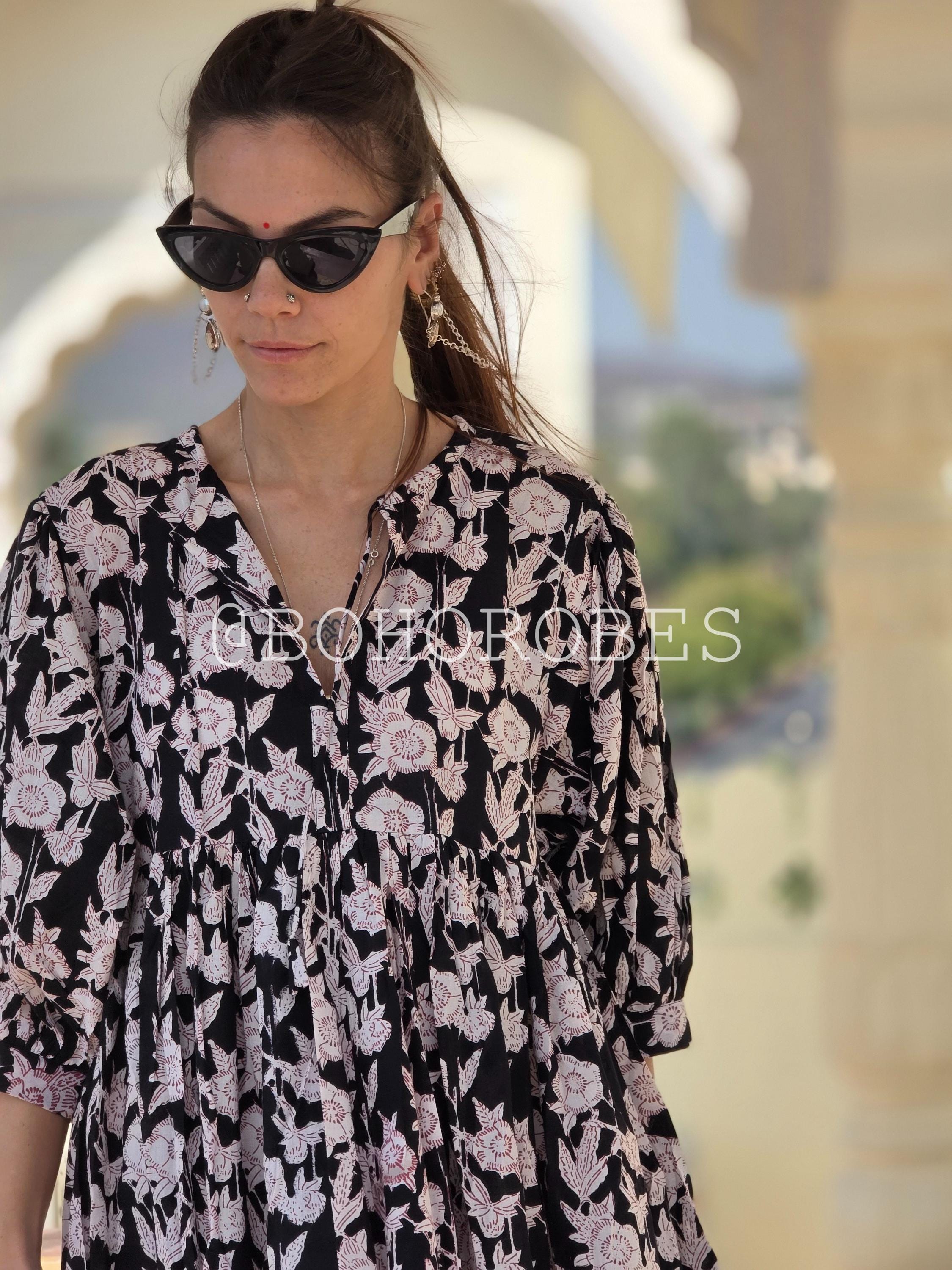HongyaseAbito Midi Con Volant Da Donna, Abito Estivo Boho Con Scollo A V E Motivo Floreale Abito Midi Elegante Al Ginocchio 118518508