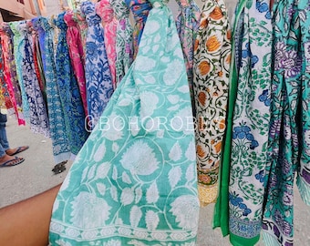 Hand Block Print Cotton Voile Scarf: Lightweight Beach Sarong