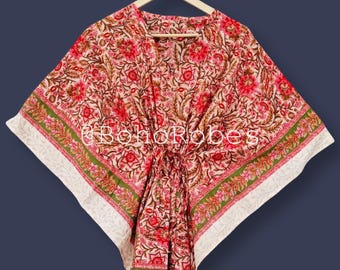 Floral Print Cotton Kaftan Dress: Lightweight Beach Cover-Up