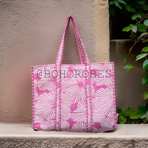 Hand Block Print Cotton Tote Bag: Quilted Boho Market Bag