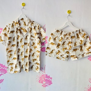 Tiger Printed Cotton Pj Shorts Set, Bridesmaid Pajamas, Lounge Set, Pajama Set Women, Nightwear