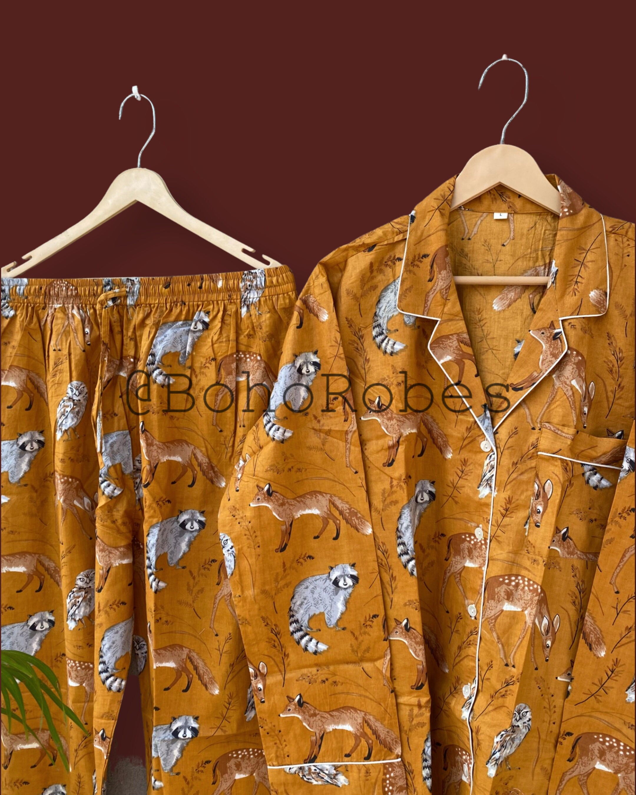 Pink Raccon Pj Fox Raccoon Deer Print Cotton Pajama Set - Womens Lounge Pjs - Etsy