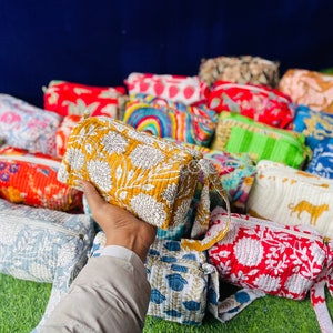Mix Lot Hand Block Gedruckt Kulturtasche, Kosmetiktasche, Reise Make-up Beutel, Perfektes Geschenk für Make-up-Liebhaber, Geburtstagsgeschenke für Sie