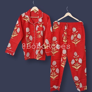 Boota Print Pajama Set, Night Wear Pj Set, Indian Handmade Pajama Set, Cotton Pj Set, Sleepwear Pajama Set, Gift for Women, Party wear
