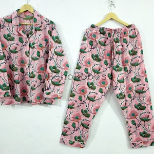 Soft Cotton Handmade Pyjama Night Suit, Flower Hand Block Print Suit, Ethnic Women Night Wear Dress, Women Comfortable Cotton night Dress