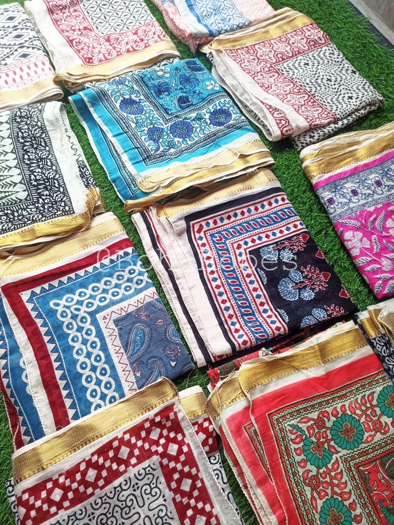 Hand Block Printed Cotton Sarong: Zari Border Beach Wrap