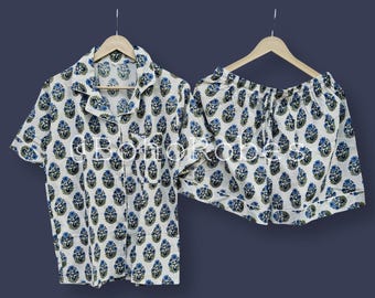 Baumwolle Hand Block Print Pyjama Short Set, Geschenk Brautjungfer