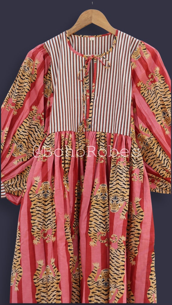 pink dress with tigers Uncle Frank Tiered Tiger Dress