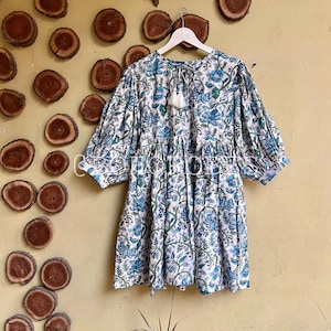 Floral Hand Block Print Kyra Midi Dress | Bohemian Cotton Dress | Dresses for Women | String Closer Dress