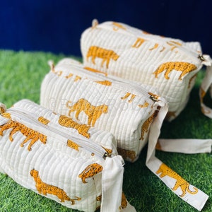 Set di 3 trousse da toilette, trousse trapuntata, trousse per cosmetici, borsa con stampa a blocchi, trousse da toilette da donna