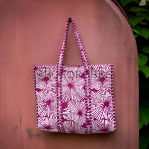 Block Print Cotton Tote Bag: Handmade Quilted Boho Market Bag