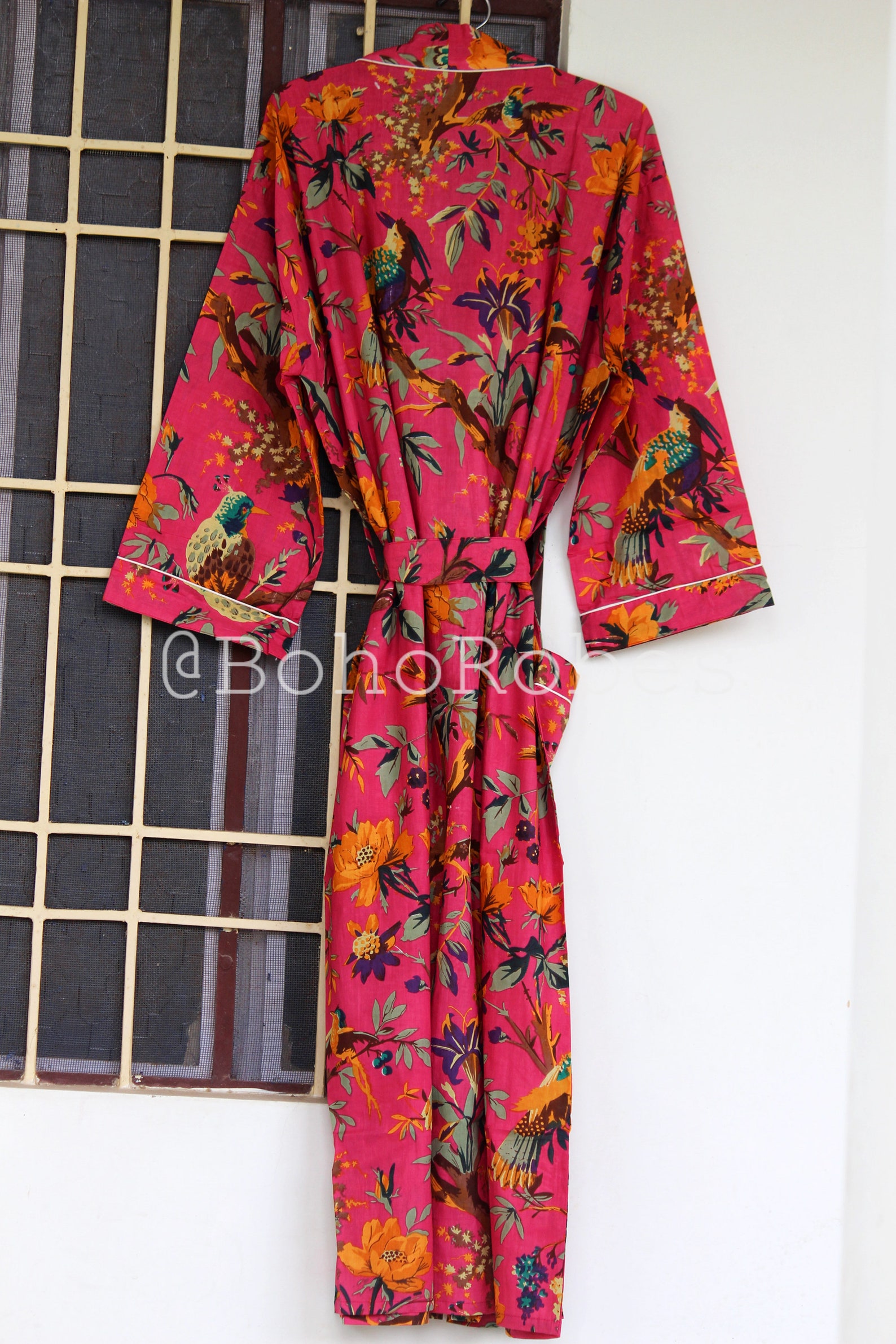 Pink Bird Ofmd Robe Indian Soft Cotton Kimono Bridesmaid - Etsy