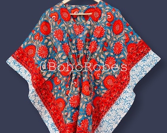 Floral Print Cotton Kaftan Dress: Boho Summer Lounge Wear