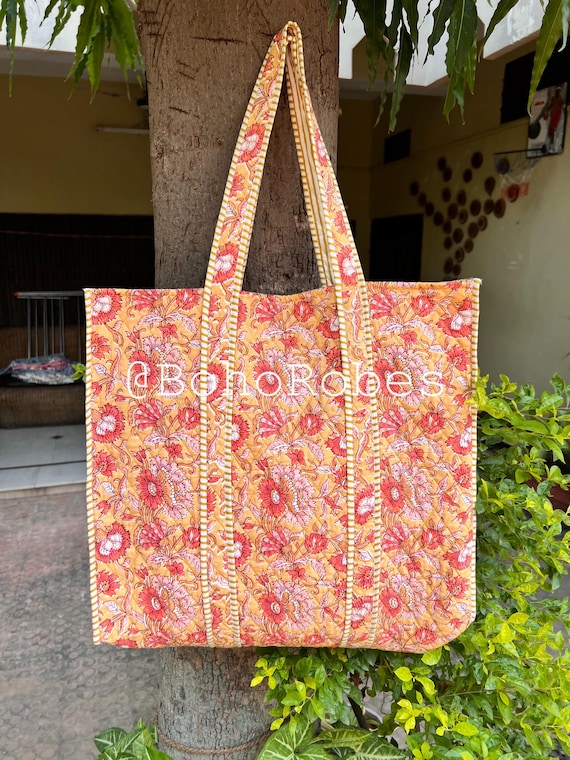 Buy Large Floral Quilted Cotton Tote Bag: Beach Shopping Shoulder