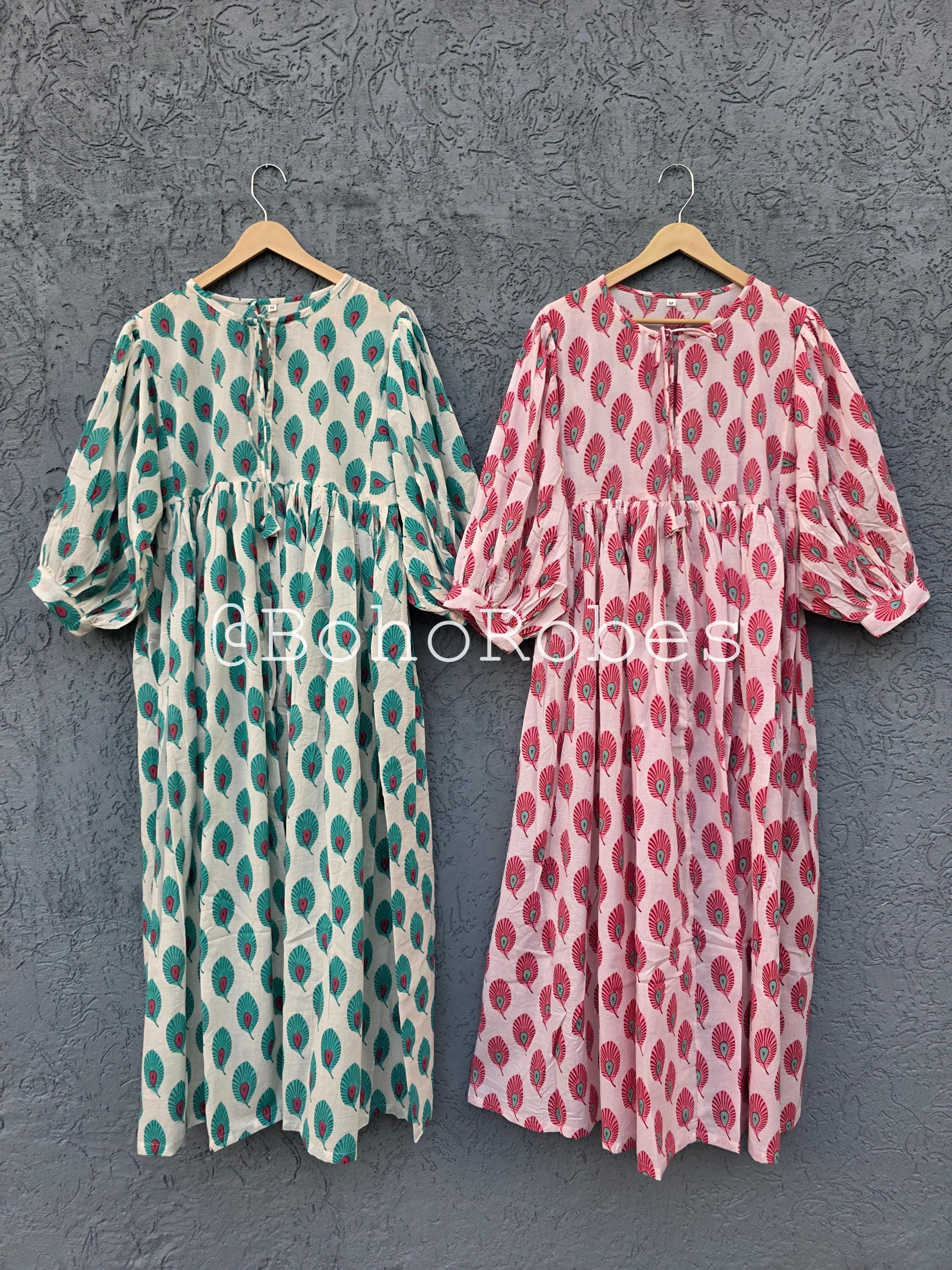 Block Print Cotton Gauze Dress: Indian Summer Maxi Midi Dress