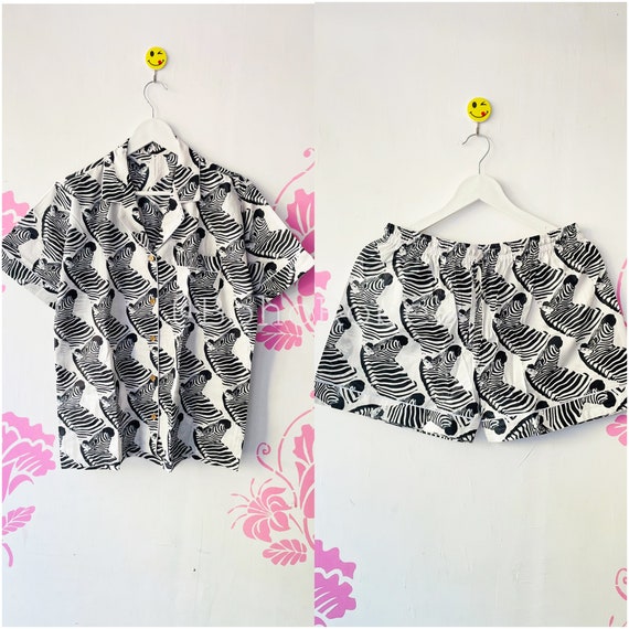 Zebra Print Cotton Pajama Set, Indian Summer Nightwear, Women’s Short PJs, Animal Print Sleepwear, Handmade Pajamas