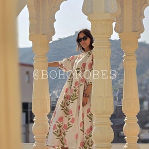 Floral Hand Block Print Cotton Midi Dress: Bohemian Summer Style image 9