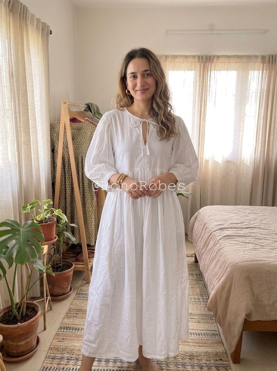 Kyra Midi Dress, Boho Beach Pure Cotton Wrap Dress, Block Print