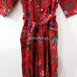 Ofmd Robe, Red Bird Print Kimono Robe, Bridesmaid Robe, Getting Ready ...