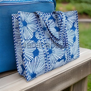 Floral Print Cotton Quilted Tote Bag: Handmade Boho Market Bag
