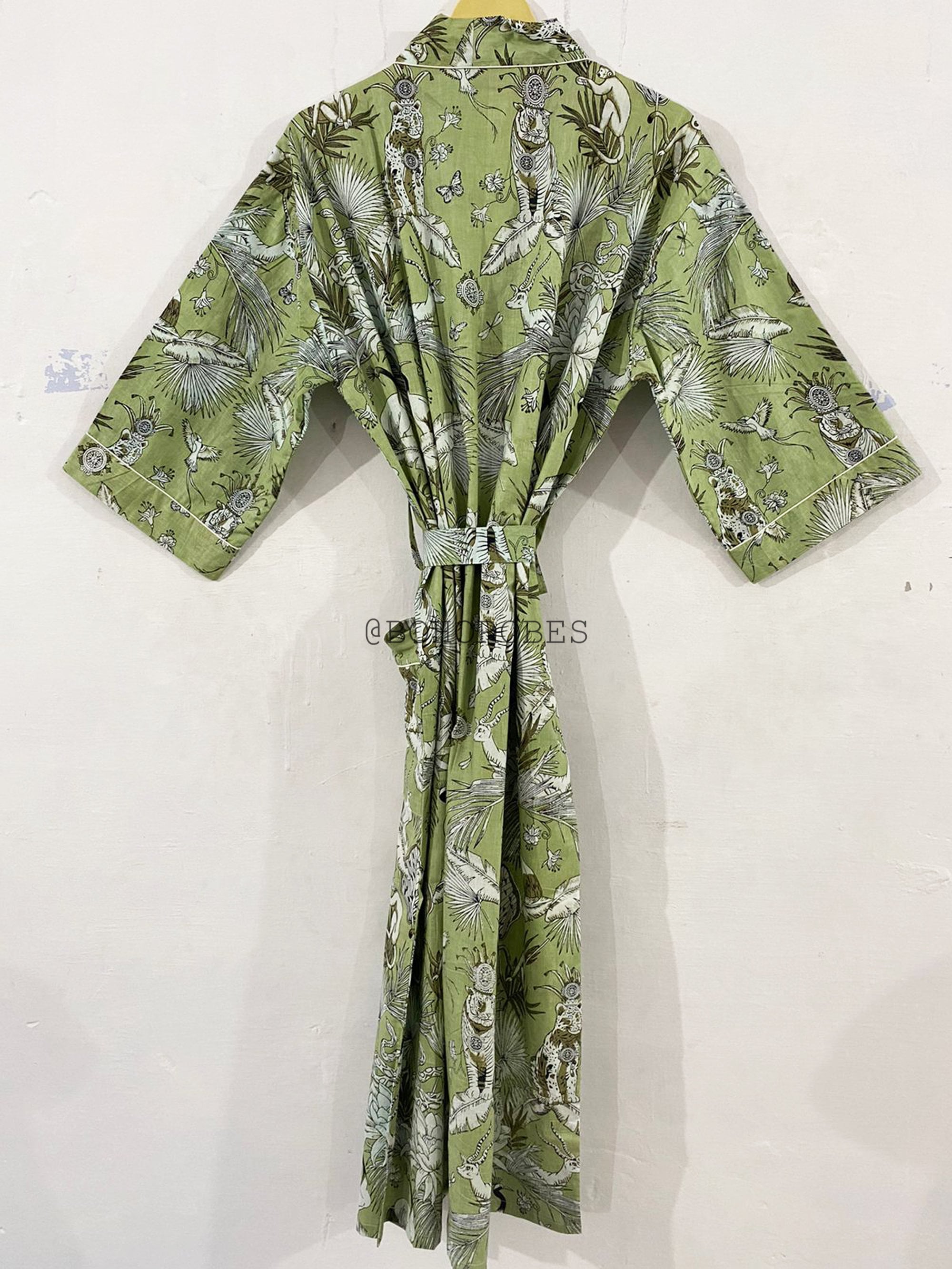 New Lion Printed Kimono Robes, Cotton Bath Robe, Long