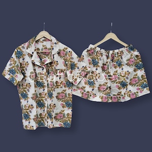 Cotton Printed Pajama Short Set: Women&#39;s Loungewear