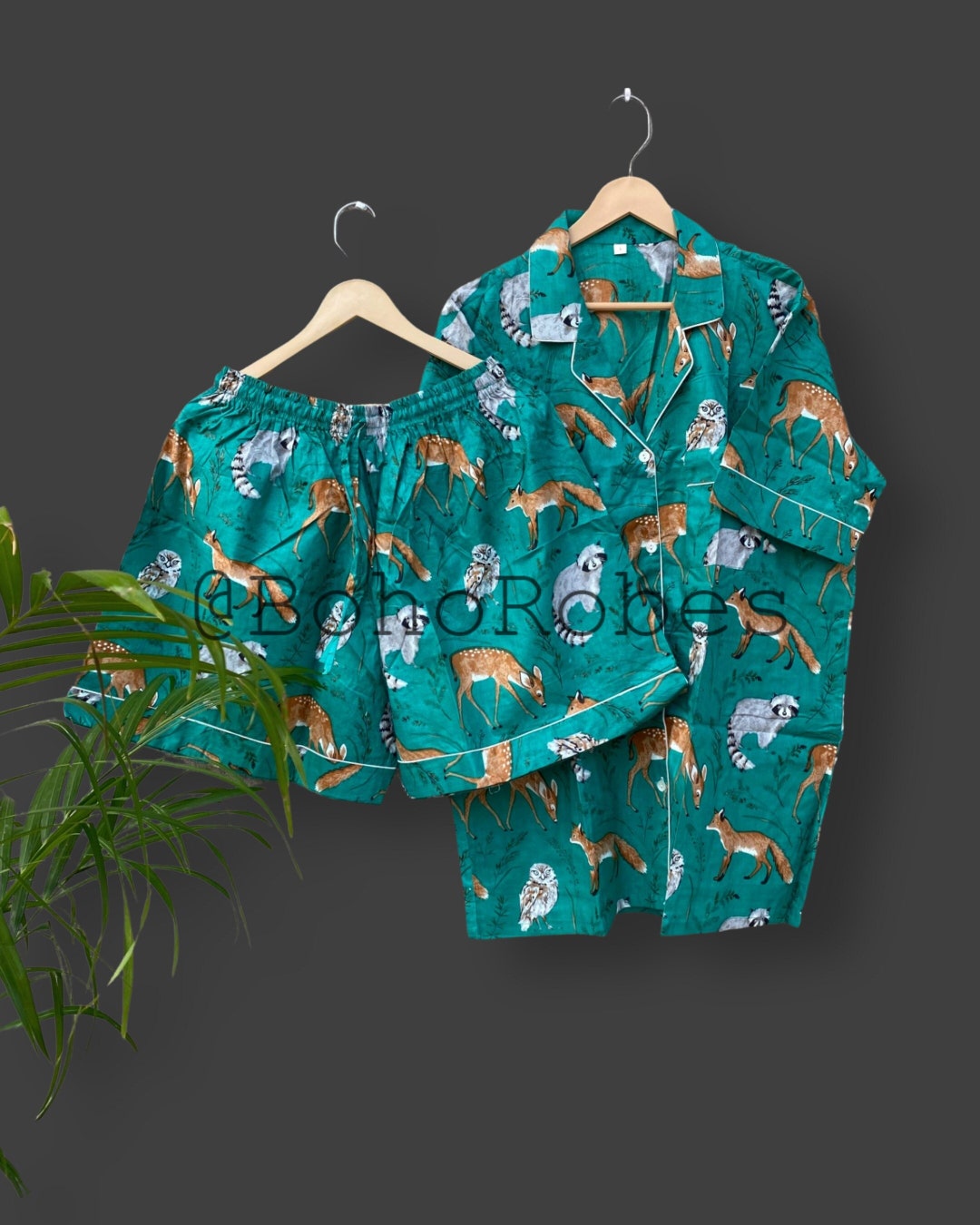 Woodland Animal Print Cotton Pajama Set: Short Sleeve Sleepwear - Etsy
