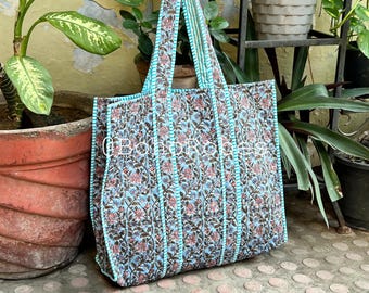 Quilted Large Tote Bag: Boho Shopping Bag
