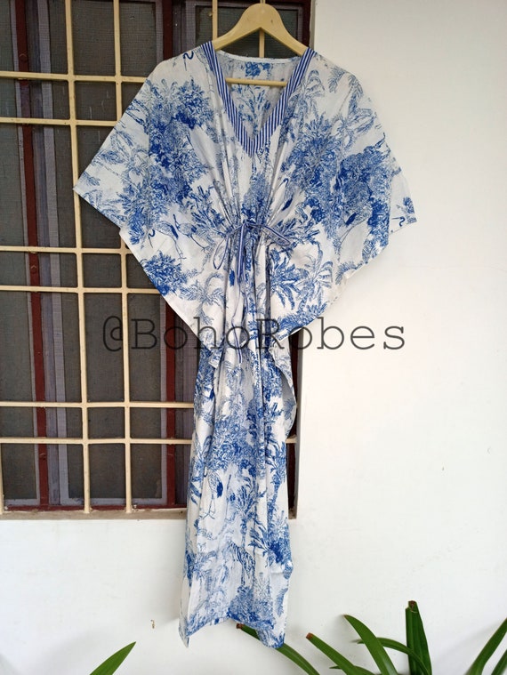 h&m kaftan dress blue Silky Kaftan Dress in Blue Florals – Reistor main image 0