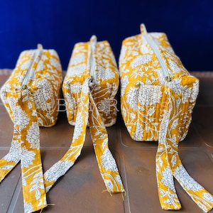 Ensemble de 3 pièces grande trousse de toilette à imprimé indien, trousse de maquillage colorée Trousse à cosmétiques en tissu matelassé Trousse de toilette de voyage