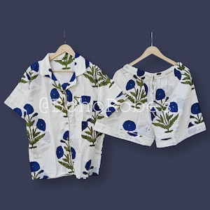 Floral Block Print Short Set, Summer Wear, Nightwear Short Set, Short for Women, Party Wear, Cotton Pj Short Set, Pajama Set, Gift for Wife