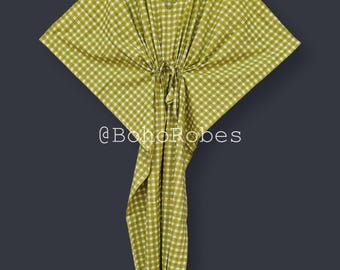 Kaftano in cotone con stampa a quadri, caftano da donna, pigiama estivo, regalo per lei