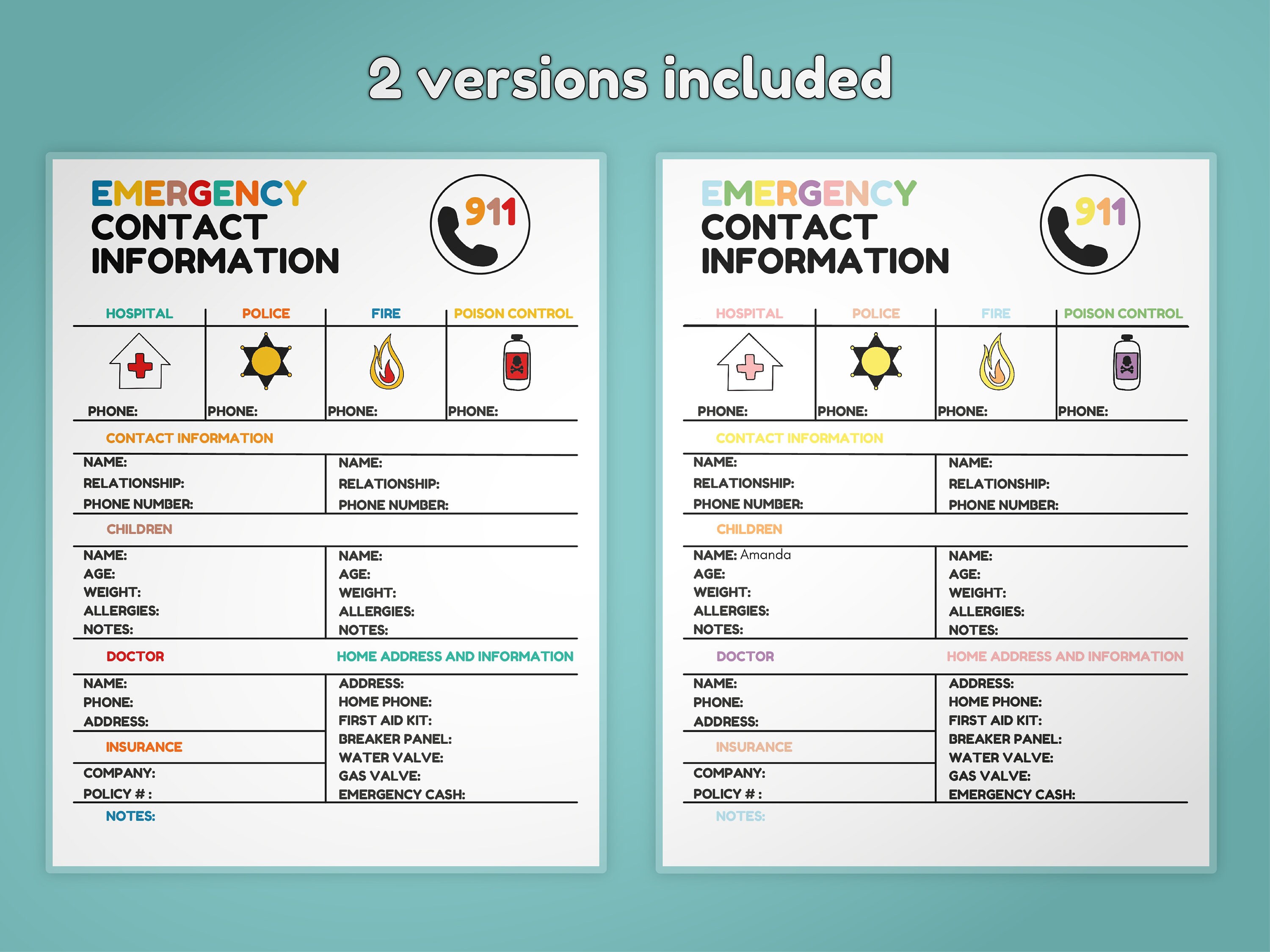 Kids Emergency Contact Info Emergency Contact for Babysitter Etsy Canada