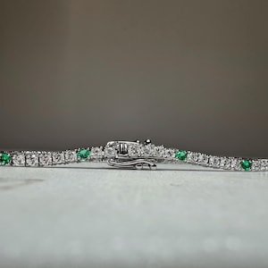 14K White Gold 3ct Diamond & Emerald Tennis Bracelet – Classic Elegant Fine Jewelry