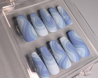 Matte gradient ombre swirl Hand painted press on nails