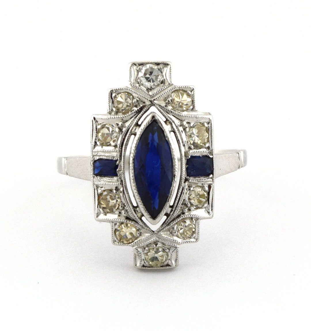 Antique Marquise Cut Verneuil Sapphire and Natural Diamond - Etsy
